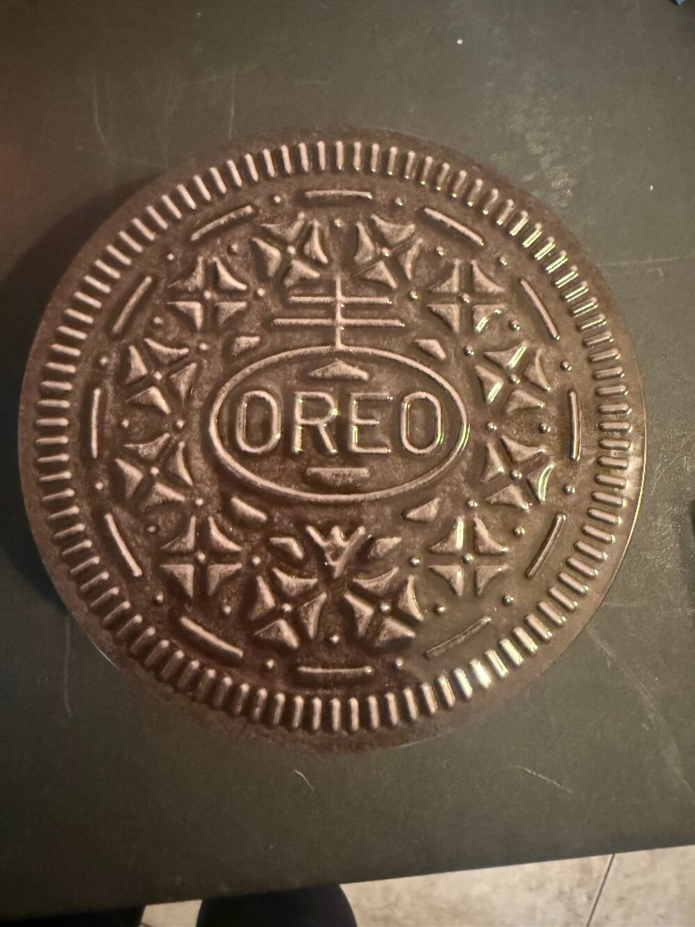 2026 Oreo Cookie Shaped Round Metal Storage Tin 3D Embossed Lid 7 Inch